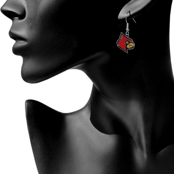 NCAA Louisville Cardinals  Earrings Dangle Licensed Pair Team Fan Red J Hook - Picture 2 of 3